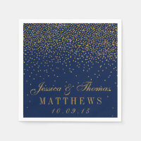 Navy Blue & Glam Gold Confetti Wedding Napkin