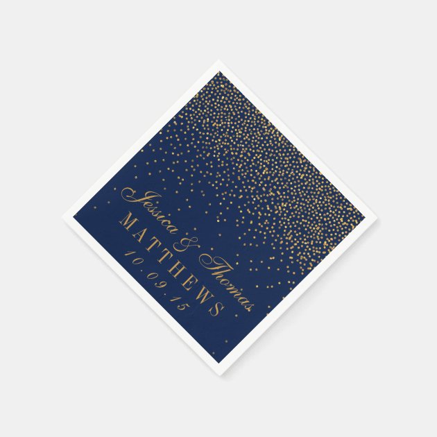 Navy Blue & Glam Gold Confetti Wedding Napkin