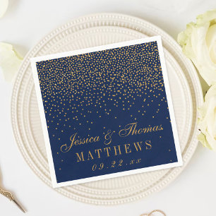 Navy Blue & Glam Gold Confetti Wedding Napkins