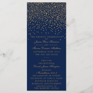 Navy Blue & Glam Gold Confetti Wedding Program