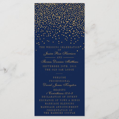 Navy Blue  Glam Gold Confetti Wedding Program