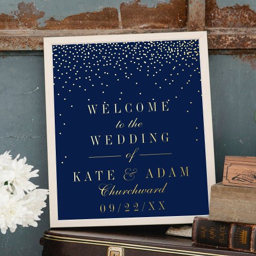 Navy Blue  Glam Gold Confetti Wedding Real Foil Prints