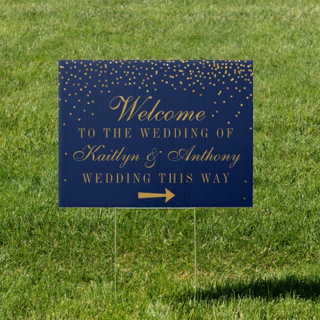 Navy Blue & Glam Gold Confetti Wedding Sign (Insitu)
