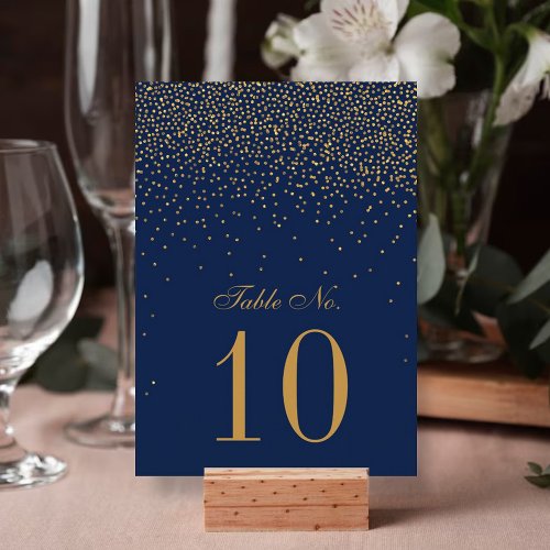 Navy Blue  Glam Gold Confetti Wedding Table Number