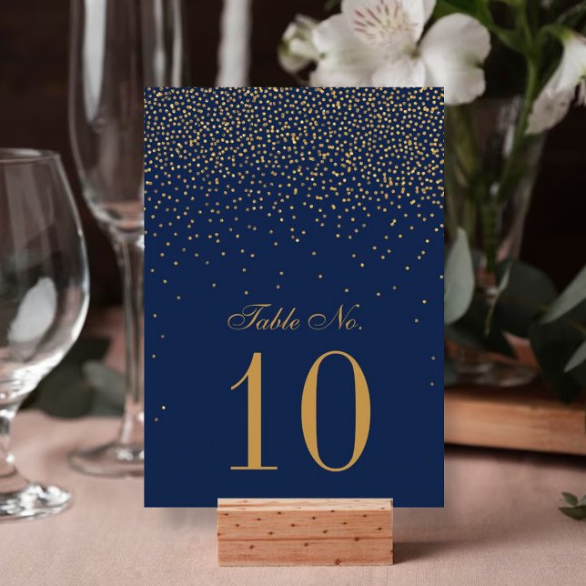 Navy Blue & Glam Gold Confetti Wedding Table Number (Creator Uploaded)