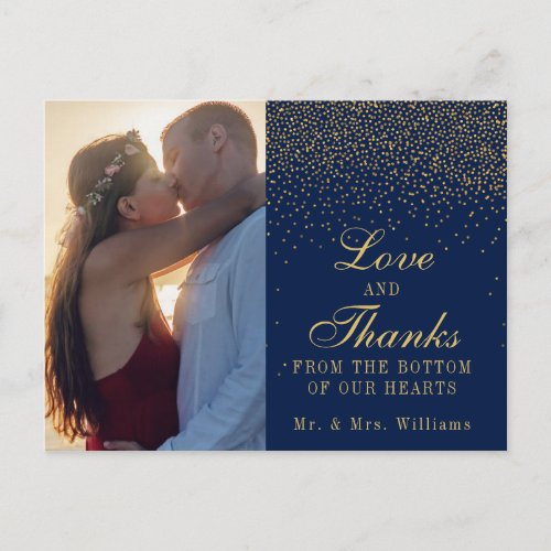 Navy Blue  Glam Gold Confetti Wedding Thank You Postcard