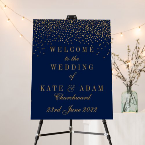 Navy Blue  Glam Gold Confetti Wedding Welcome Foam Board