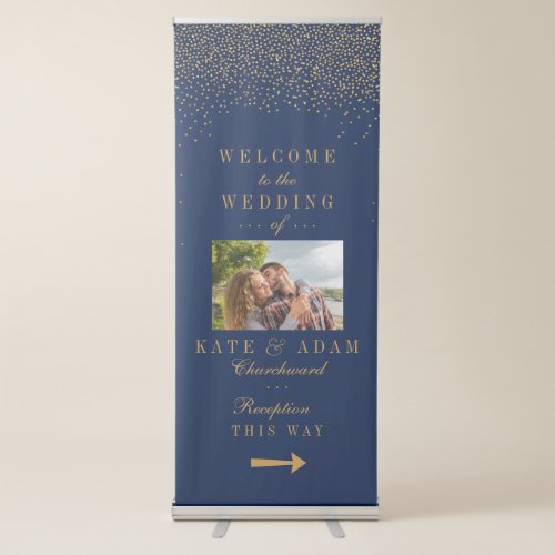 Navy Blue  Glam Gold Confetti Wedding Welcome Retractable Banner