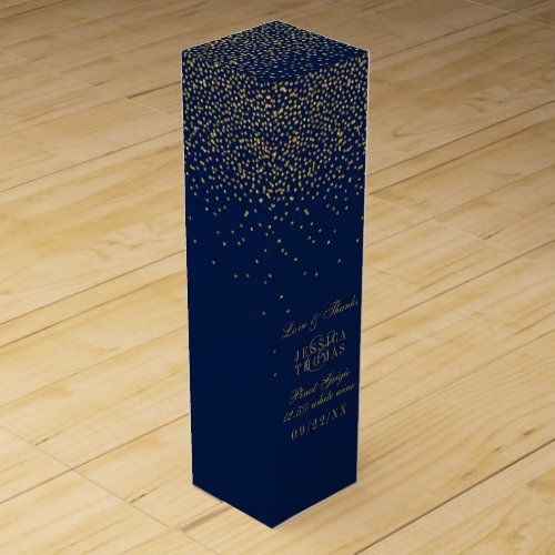 Navy Blue  Glam Gold Confetti Wedding Wine Box
