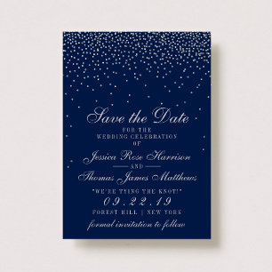 Navy Blue & Glam Silver Confetti Save The Date