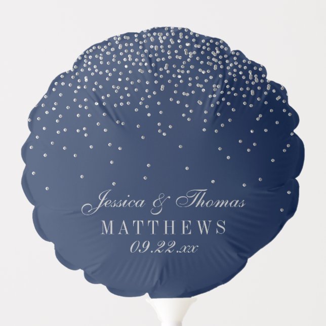 Navy Blue & Glam Silver Confetti Wedding Balloon (Front)