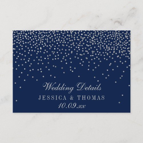 Navy Blue  Glam Silver Confetti Wedding Detail Enclosure Card