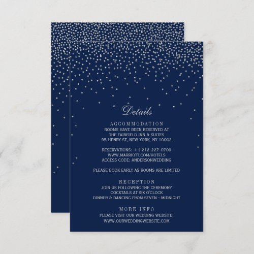 Navy Blue  Glam Silver Confetti Wedding Enclosure Card