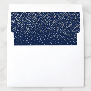 Navy Blue & Glam Silver Confetti Wedding Envelope Liner