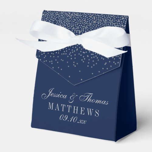 Navy Blue  Glam Silver Confetti Wedding Favor Boxes