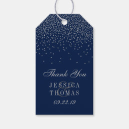 Navy Blue &amp; Glam Silver Confetti Wedding Favor Gift Tags