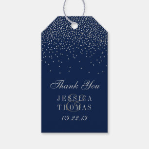 Navy Blue & Glam Silver Confetti Wedding Favor Gift Tags