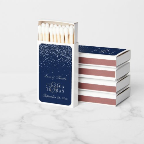 Navy Blue  Glam Silver Confetti Wedding Favors Matchboxes