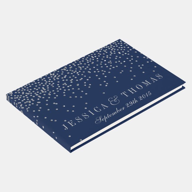 Navy Blue & Glam Silver Confetti Wedding Guest Book