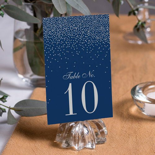 Navy Blue  Glam Silver Confetti Wedding Invitation
