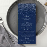 Navy Blue & Glam Silver Confetti Wedding Menu<br><div class="desc">The navy blue & glam silver confetti wedding collection is perfect for any couple planning a romantic wedding celebration. The design features a chic navy blue background with glam silver confetti which is truly stunning and perfect for any special event. The wording incorporates the same silver color of the design...</div>