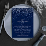 Navy Blue & Glam Silver Confetti Wedding Menu<br><div class="desc">The navy blue & glam silver confetti wedding collection is perfect for any couple planning a romantic wedding celebration. The design features a chic navy blue background with glam silver confetti which is truly stunning and perfect for any special event. The wording incorporates the same silver color of the design...</div>