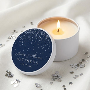 Navy Blue & Glam Silver Confetti Wedding Mini Candle Favors