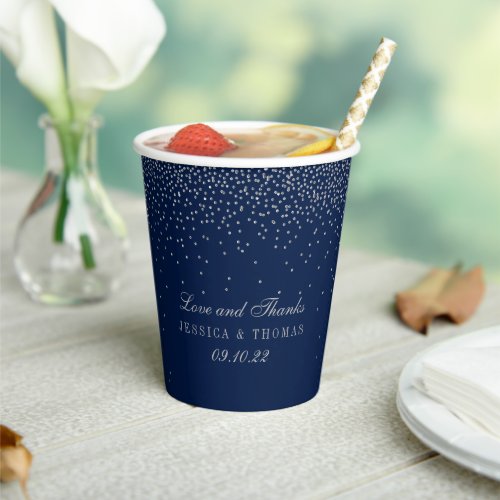 Navy Blue  Glam Silver Confetti Wedding Paper Cups