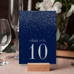 Navy Blue & Glam Silver Confetti Wedding Table Number<br><div class="desc">The navy blue & glam silver confetti wedding collection is perfect for any couple planning a romantic wedding celebration. The design features a chic navy blue background with glam silver confetti which is truly stunning and perfect for any special event. The wording incorporates the same silver color of the design...</div>