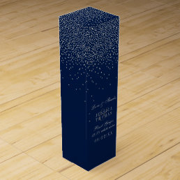 Navy Blue &amp; Glam Silver Confetti Wedding Wine Box