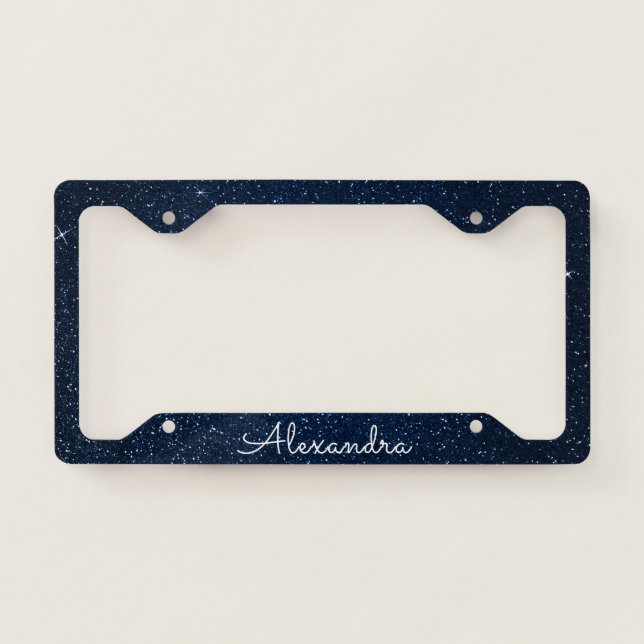 Navy Blue Glitter and Sparkle Monogram License Plate Frame (Front)
