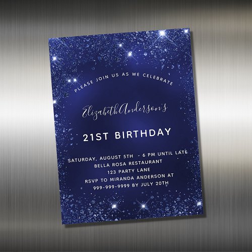 Navy blue glitter birthday invitation magnet