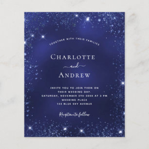 Navy blue glitter budget wedding invitation flyer