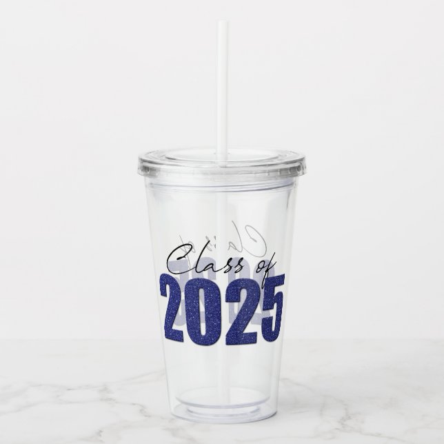Navy Blue Glitter Class of 2025 Acrylic Tumbler (Front)