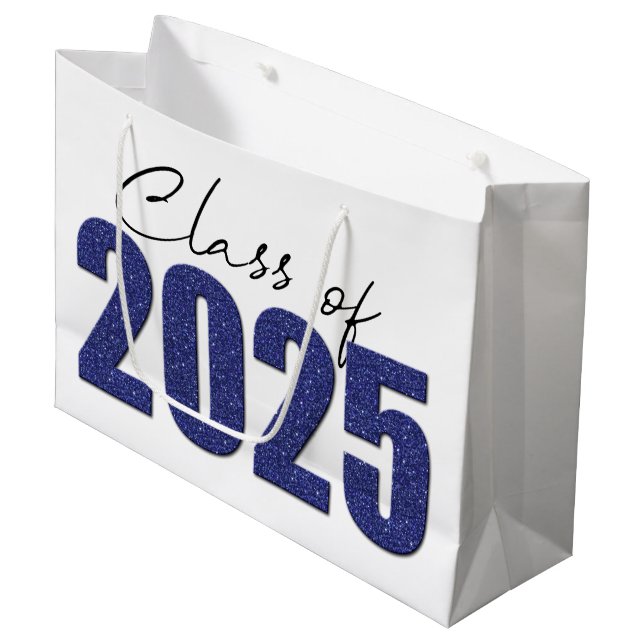Navy Blue Glitter Class of 2025 Large Gift Bag (Front Angled)