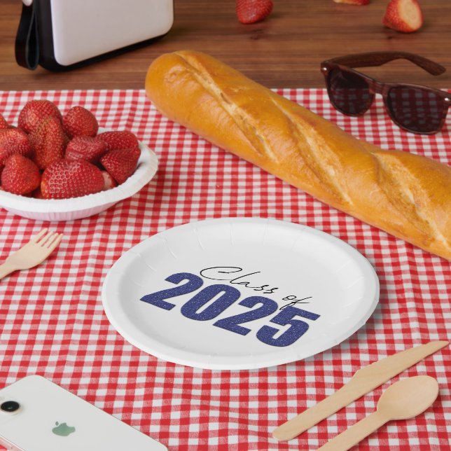 Navy Blue Glitter Class of 2025 Paper Plates (Picnic)