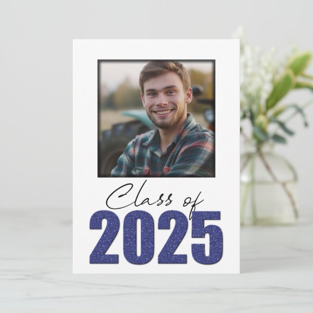 Navy Blue Glitter Class of 2025 Photo Announcement (Standing Front)