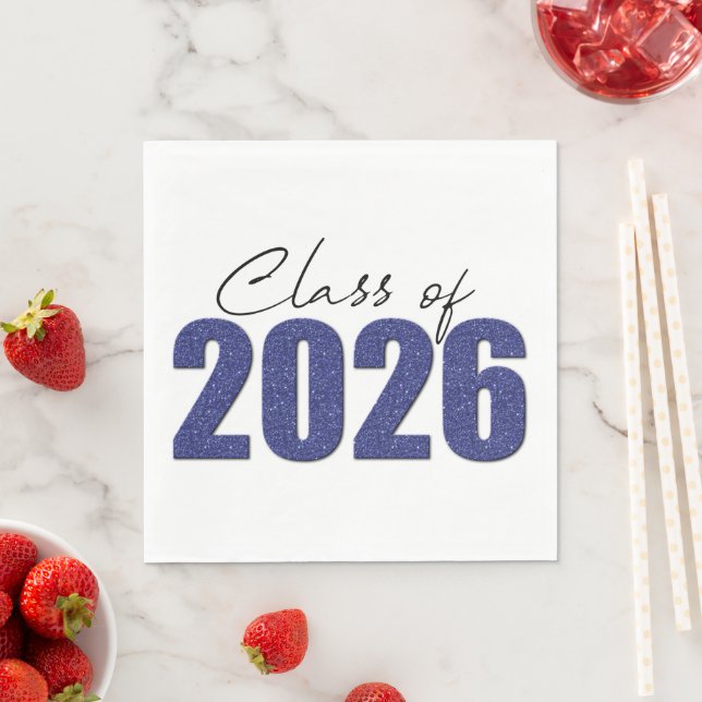 Navy Blue Glitter Class of 2026 Napkins (Insitu)