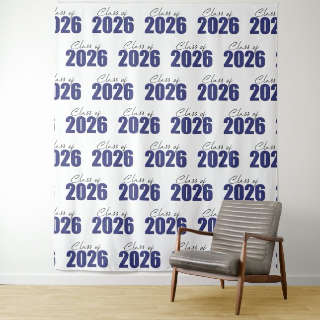 Navy Blue Glitter Class of 2026 Photo Backdrop (In Situ)