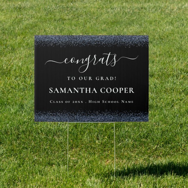 Navy Blue Glitter Congrats to Grad 2024 Black Sign (Insitu)