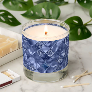 Navy Blue Glitter Faux Gold Metallic Shiny Scented Candle
