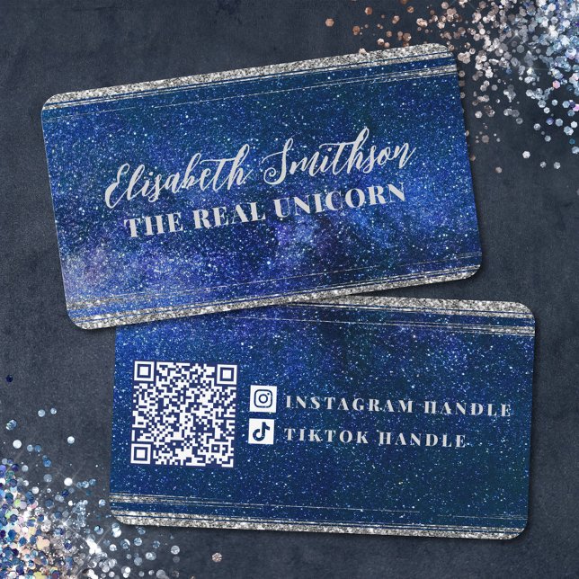  Navy Blue Glitter Feminine Celestial Personalized Business Card (Creator Uploaded)