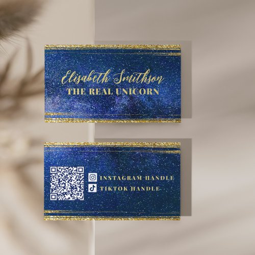  Navy Blue Glitter Feminine Celestial Personalized Business Card
