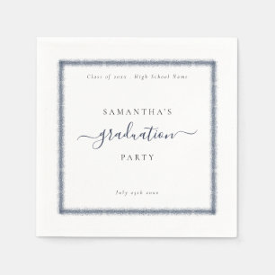 Navy Blue Glitter Frame Year Name Graduation Party Napkins