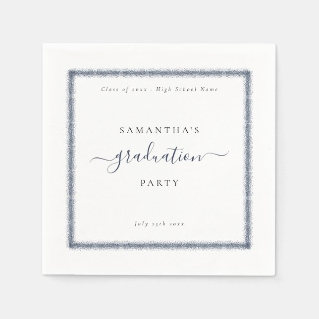 Navy Blue Glitter Frame Year Name Graduation Party Napkins (Front)