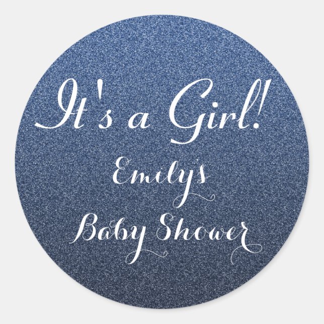 Navy Blue Glitter Girl Baby Shower Favor Sticker (Front)