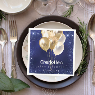 Navy blue glitter gold balloons birthday party napkins