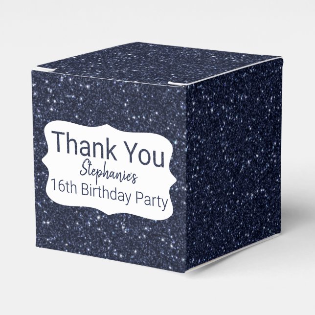 Navy Blue Glitter Happy Birthday Favor Boxes (Front Side)