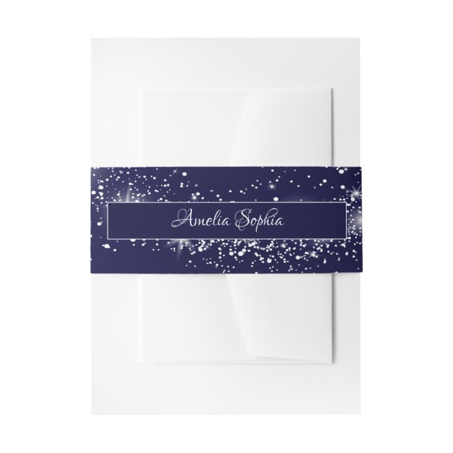 Navy Blue Glitter  Invitation Belly Band (Front Example)