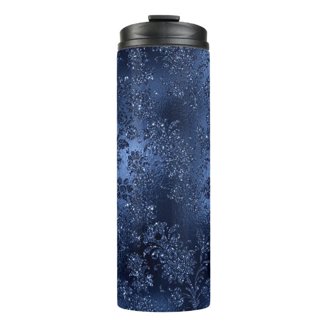 Navy Blue Glitter Mermaid Pattern Thermal Tumbler (Front)